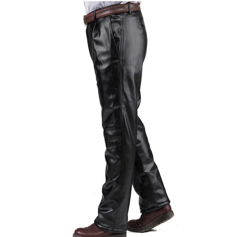 Top New Men Trousers Fitted Men Faux Leather Pants Zipper Motorcycle