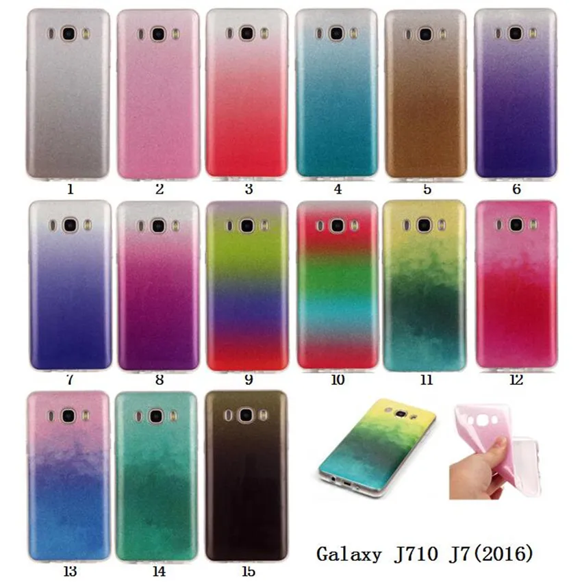 Чехол Для Samsung Galaxy J7 2016 Прозрачный Ультра Тонкий Градиент Цвета Дизайн Мягкие TPU