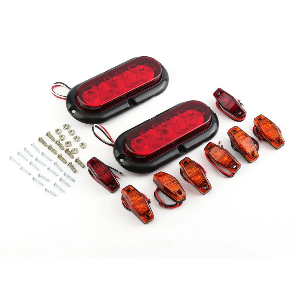 

10 PCS Truck Side Marker Lights Kit Including LED Stop/Turn Signal/Tail Lights Red and Amber Light Surface Mount