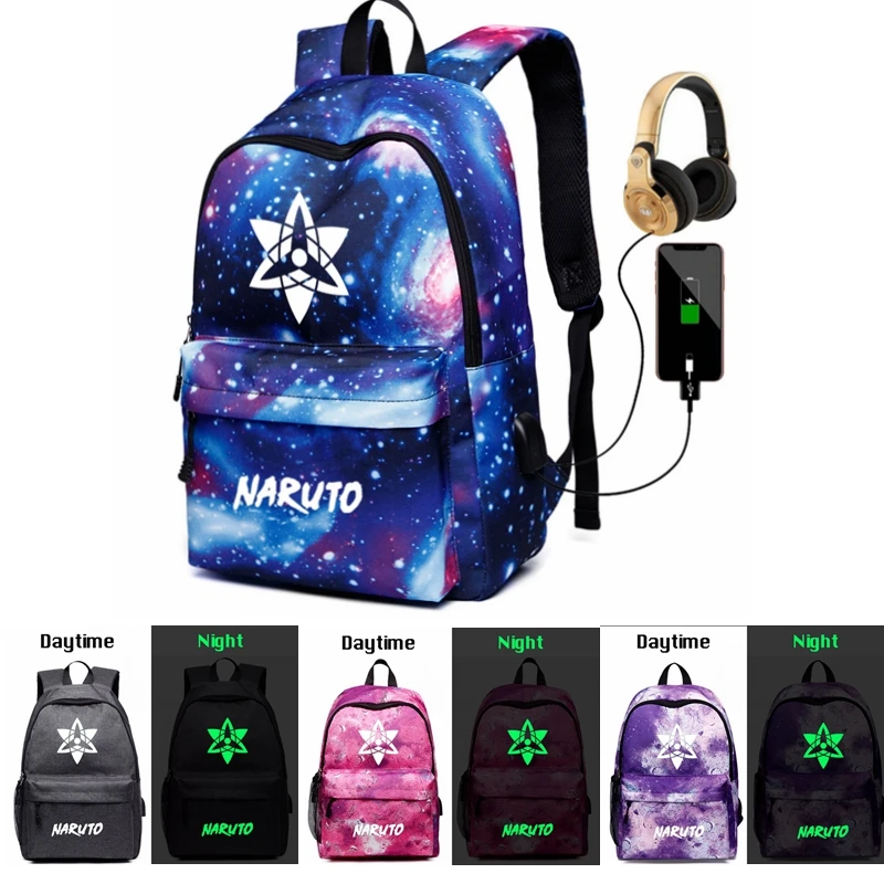 

Luminous Glow in Dark Anime Naruto Galaxy USB Backpack School Bags for Women Girls Canvas Travel Shoulder Bag Laptop School Bags