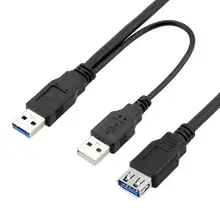 60cm 2ft 0.3m Y type cable two USB 3.0 A Male to USB Female Y cable for external Hard Disk with extra power