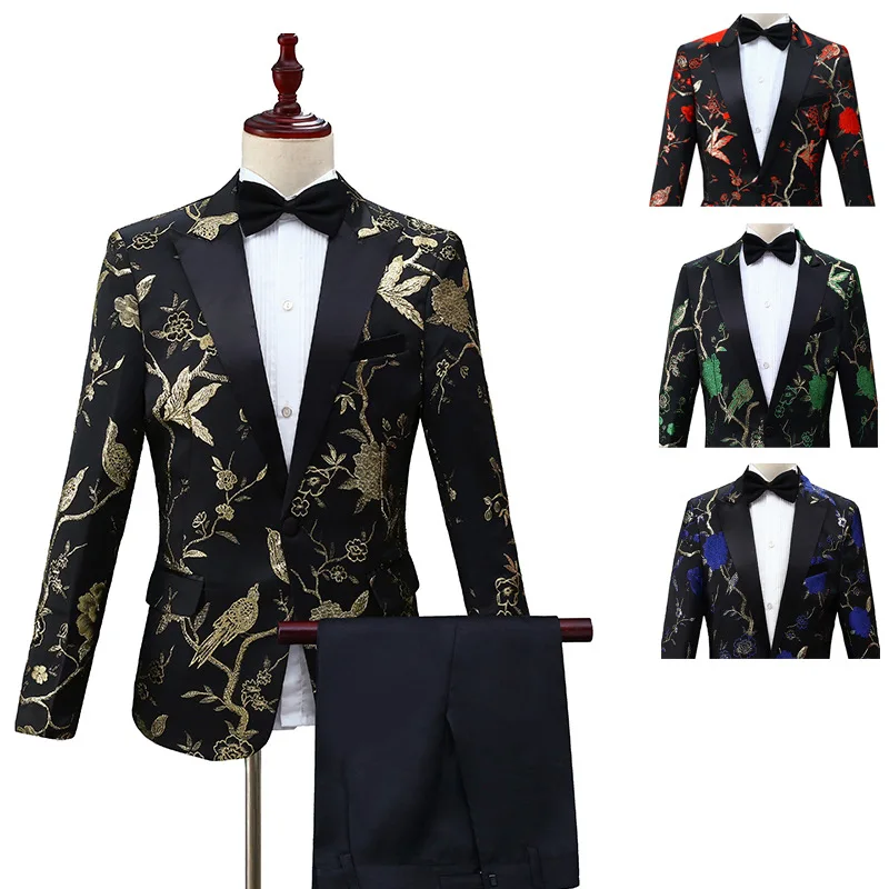 

Suits Men 2019 New Long Sleeve Dress Mens Wedding For White Print Prom Suit Slim Fit Wedding Clothing Two Piece Set Coat Pants