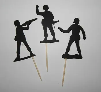 

Army Men Silhouette Cupcake Toppers sports event Party Picks baby shower wedding birthday toothpicks decor