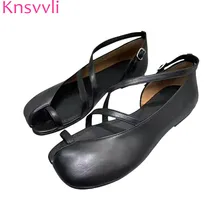 Knsvvli/Новинка; черные кожаные туфли на плоской подошве; Женская Удобная обувь без застежки с открытым носком и узким ремешком с пряжкой; модная обувь с открытым носком; zapatos mujer