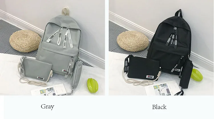 Three-piece Canvas Women Backpack Waterproof Travel Backpacks Sports Large-capacity School Bag