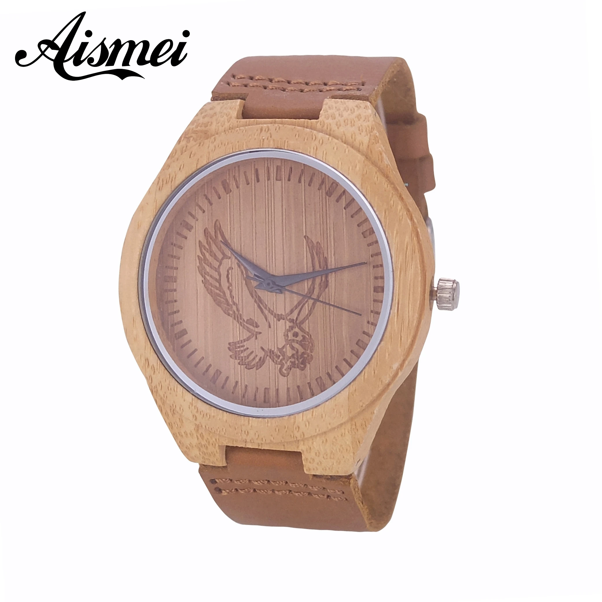 

2018 Casual Eagle dial Bamboo Wooden Watches Men Genuine Leather Natrual Wood Wristwatches Creative Analog male Watches