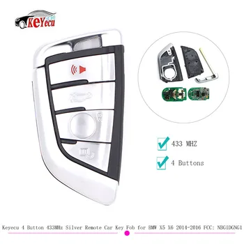 

KEYECU 4 Buttons 433MHZ Remote Car Key Fob for BMW X5 X6 2014-2016 -with uncut key blade FCCID: NBGIDGNG1,Silver