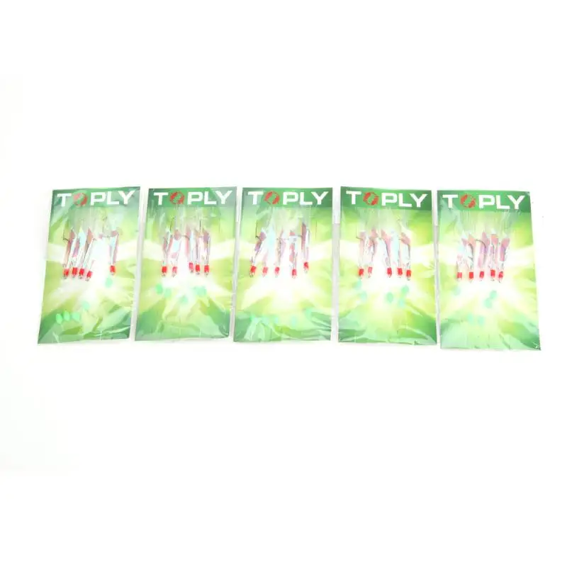 5Packs/Lot Sabiki Soft Fishing Hooks Rigs Bait Jigs Fish Head String Hook Soft Bait Artificial Lure Worn Fake Lure Hook 3/0# Z70