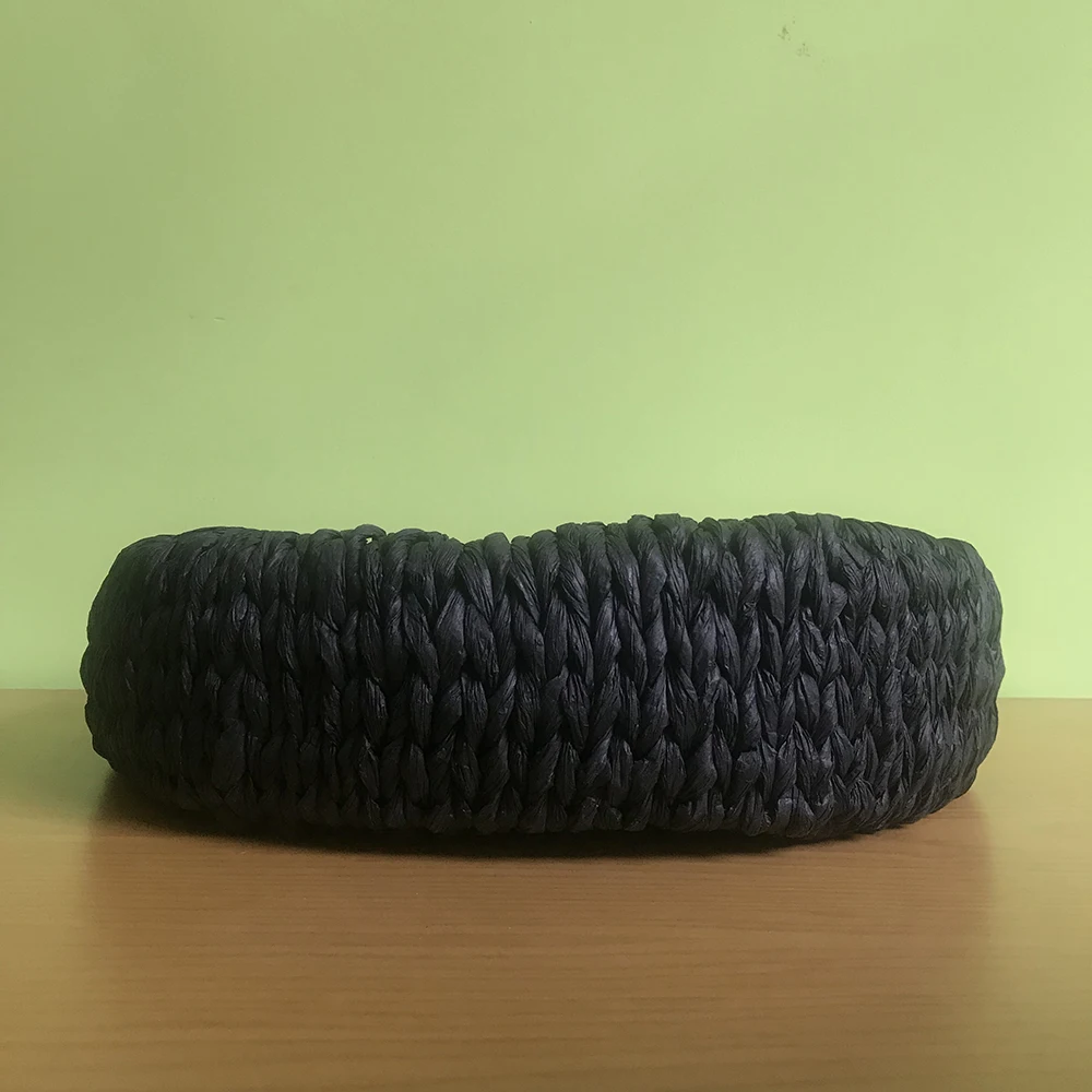 2019 novo balde preto redondo saco de grama mão tecido rattan bolsa