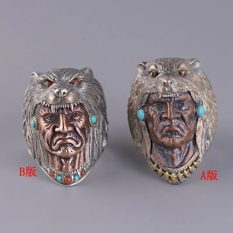 

S925 silver restoring ancient ways male fashion Wolf satan opening ring