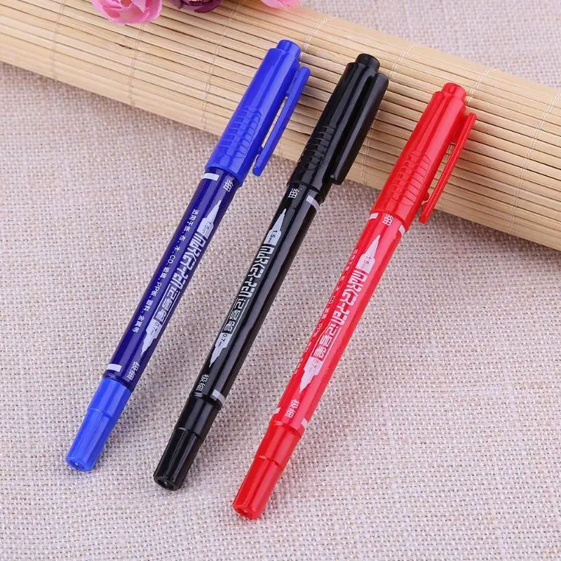 1Pc 3 Color Fast Dry Permanent Markers Waterproof Twin Tip 0.7mm Extra Fine Marker Pens Dual-side for Drawing Painting Sketch