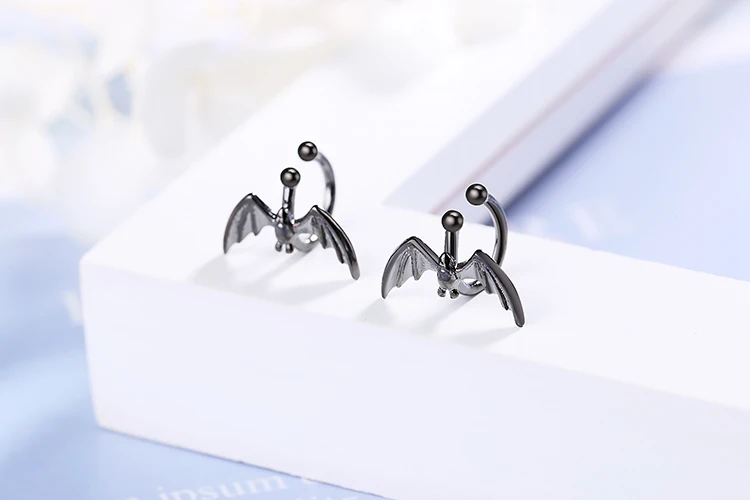 ModaOne Punk Gothic Black Bat Clips On Earrings For Women 925 Sterling Silver Ear Cuff Fashion Earcuff Jewelry Pendientes