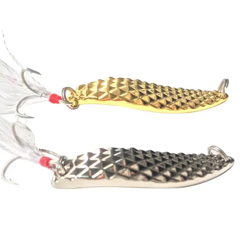 

Hard Spinner Spoon Lure Metal 7g 10g 15g 20g Sequins Fake Baits with Treble Hook Feather Fishing Lures Gold Silver