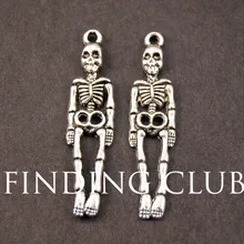 30 шт антикварные серебряные кулоны с черепами, цинковый сплав, подвеска, подходит для изготовления ювелирных изделий 39x9 мм A859