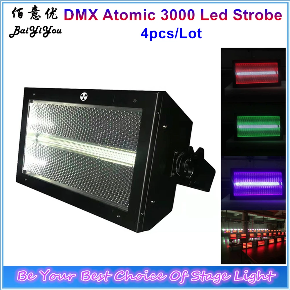 

4xNew DMX Atomic 3000 Led Strobe Light 240*3W white LEDs Strobe 64*0.6w RGB LEDs Backlight LED 3000W DMX Stroboscope Flash Light