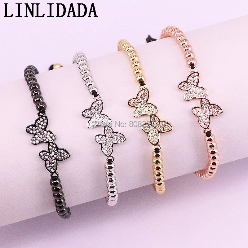 

Multi Color 10Pcs Trendy Women Pave CZ Butterfly Bracelets Braided Macrame High Quality Bracelet Jewelry Gift