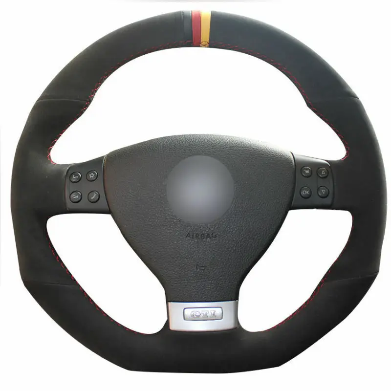 

Top Leather Steering Wheel Hand-stitch on Wrap Cover For Volkswagen Golf 5 Mk5 Golf 5 R32