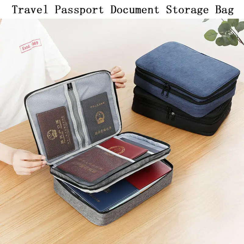 

Document Bag Folder Durable Waterproof Plastic Double Supplies Storage Case Travel Passport ID Card Organizer Zipper Pouch