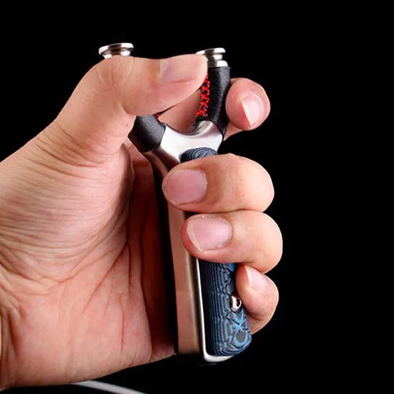 KONBMAN Stainless steel Slingshot For Hunting Catapult Flat rubber Band Outdoor Shooting Powerful Handheld Bow New 2018