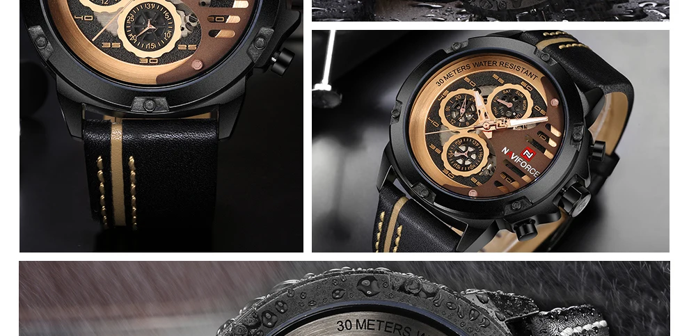 NAVIFORCE Men's Fashion Sports Watches Waterproof Leather Strap Creative Analog Quartz Wrist Watch Men Clock Relogio Masculino