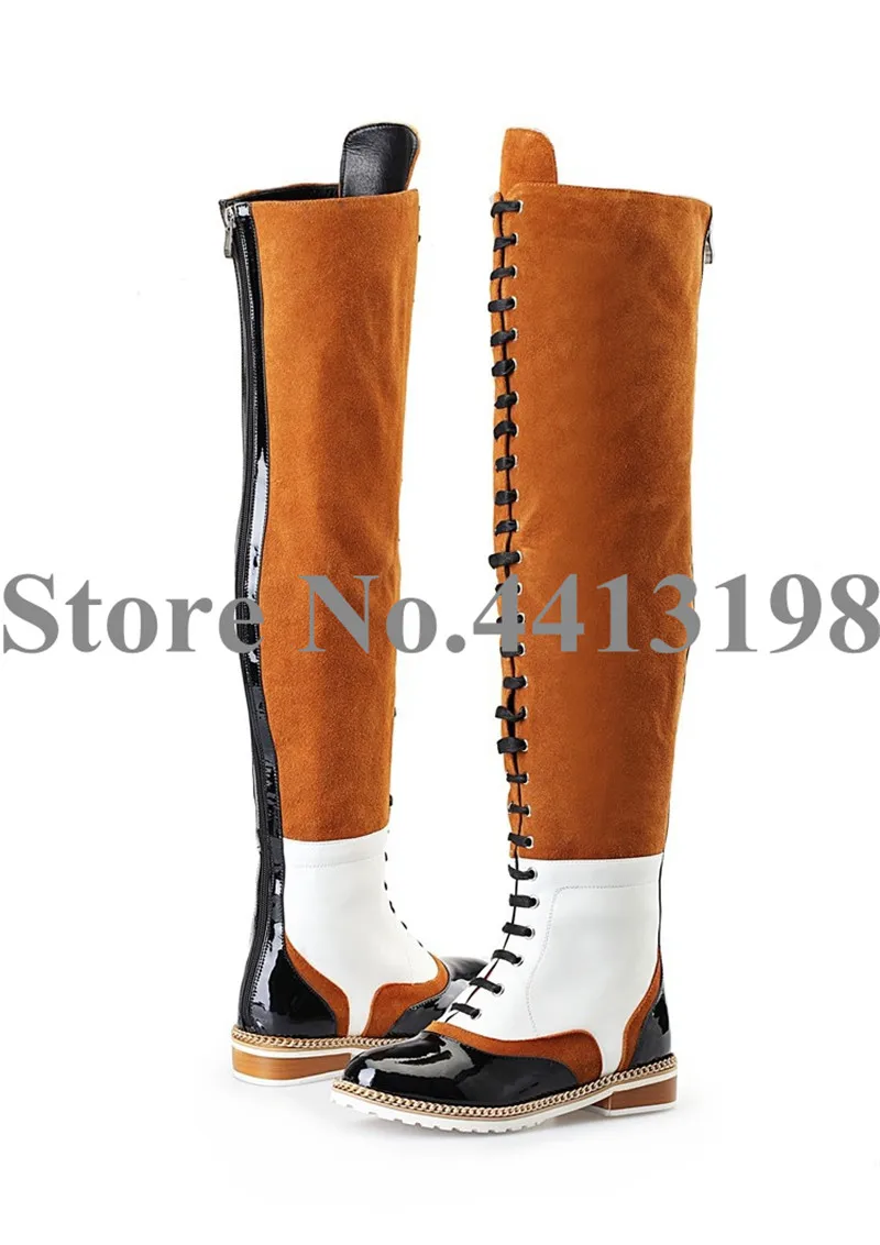 Frau Ferse Stiefel Für Picture Schuhe Neue Platz Kette Kreuz Zip Knie gebunden Frauen Kappe hohe Mode As Mischfarben Niedrigen Runde zqIFwnO4O