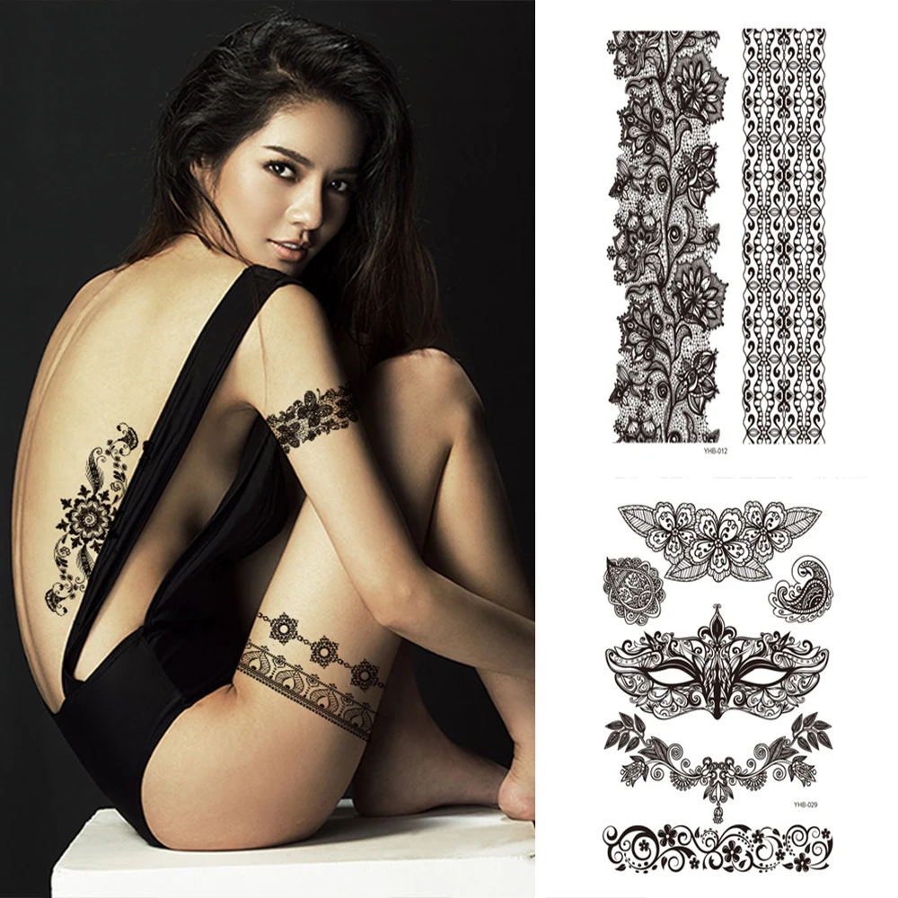 

1PC Popular Women Sexy Ballet Black White Flowers Tattoos Sticker Temporary Drawing Body Art Fake Water Transfer Wholesale