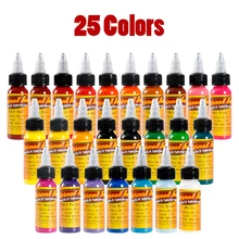 Чернила для татуажа 25 цветов Набор 1 унция 30 мл/бутылка пигментные чернила для татуировки набор для татуажа Макияж Красота кожа боди-арт Перманентный макияж