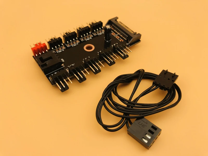 Newest Black 1 to 10 PC Cooler Cooling Fan Splitter Hub Cable Pwm SATA 12V Power Supply Speed Adapter for Computer Miner Mining