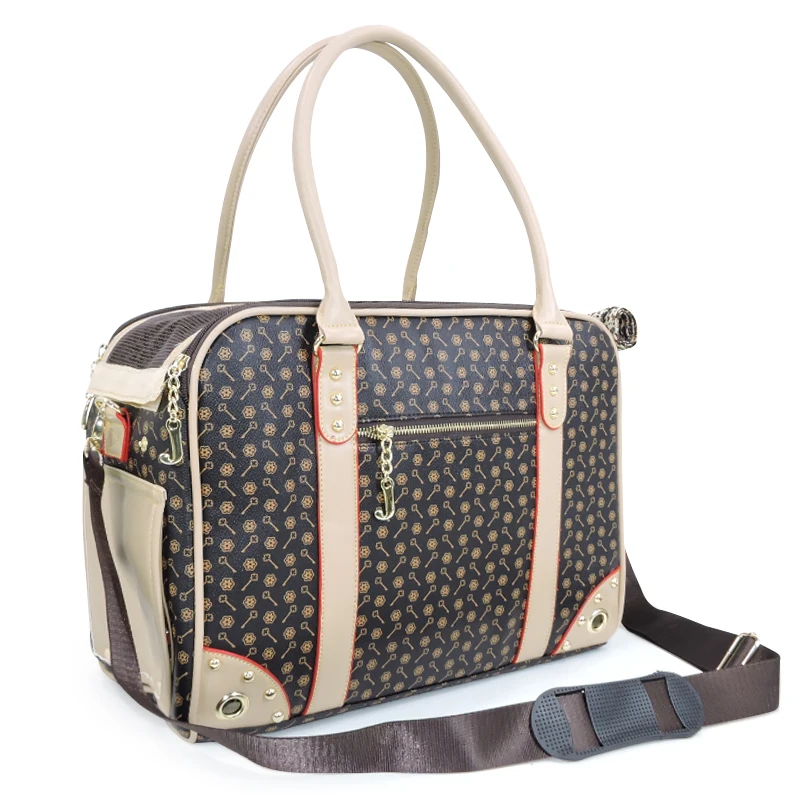 

Senior Grid Bag For Cat Embossing PVC Beige Coffee Pet Dog Travel Outdoor Carrier Supplies For Small Animals Yorkie Toy Terrier