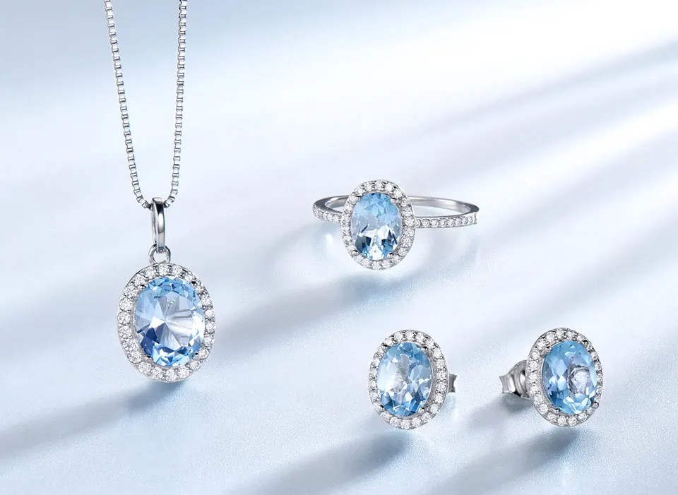 UMCHO Sky blue topaz 925 sterling silver jewelry set for women S010B-1 PC (5)