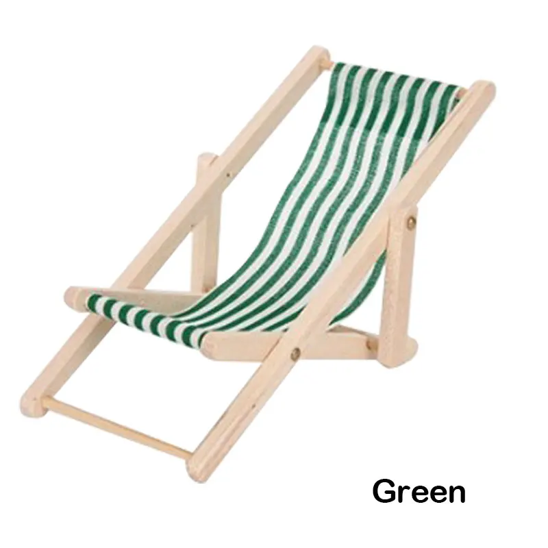 1:12 Scale Foldable Wooden Deckchair Lounge Beach Chair For Lovely Miniature For Small Dolls House Color In Green Pink Blue