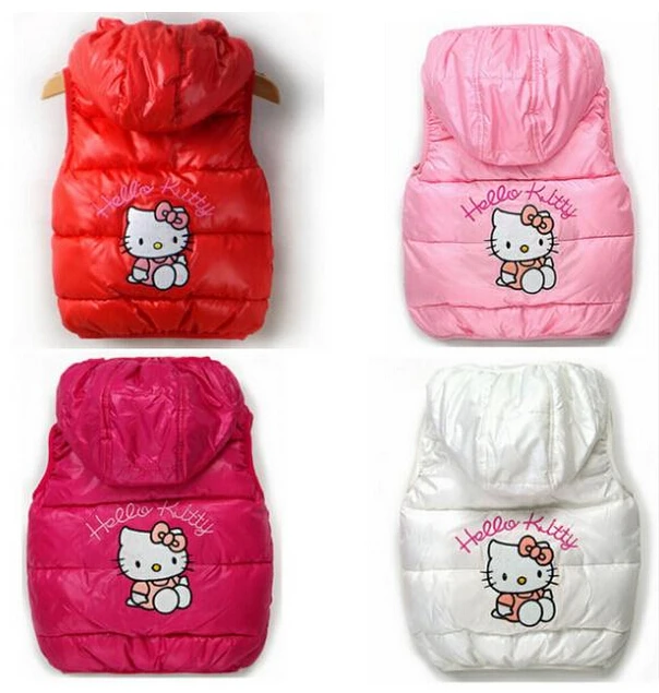 children winter Outerwear Coats pink Hello Kitty Girls vest hooded vest