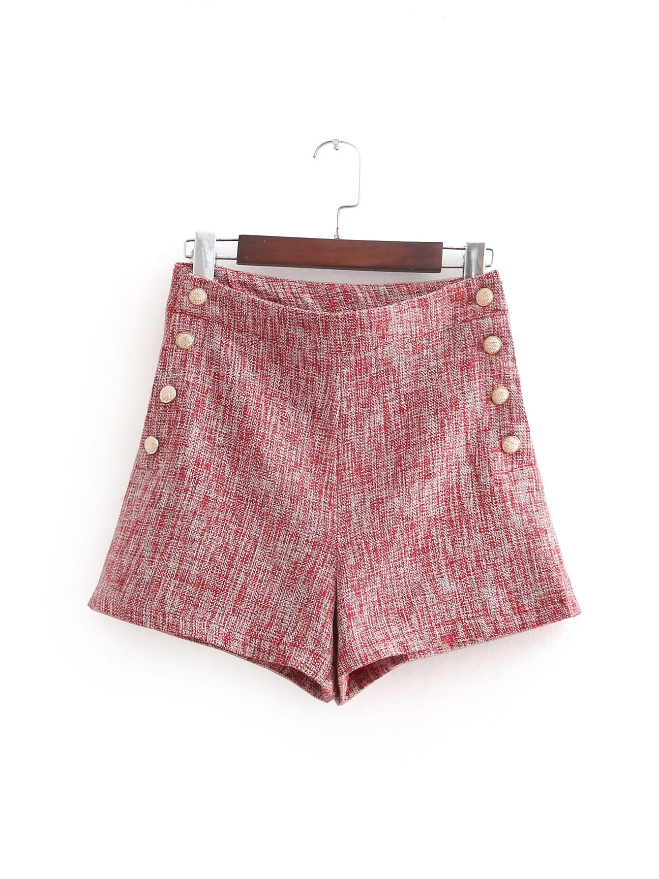 VOGUEIN новые женские красные Повседневное осень кнопки украшения короткие штаны шорты оптовая продажа