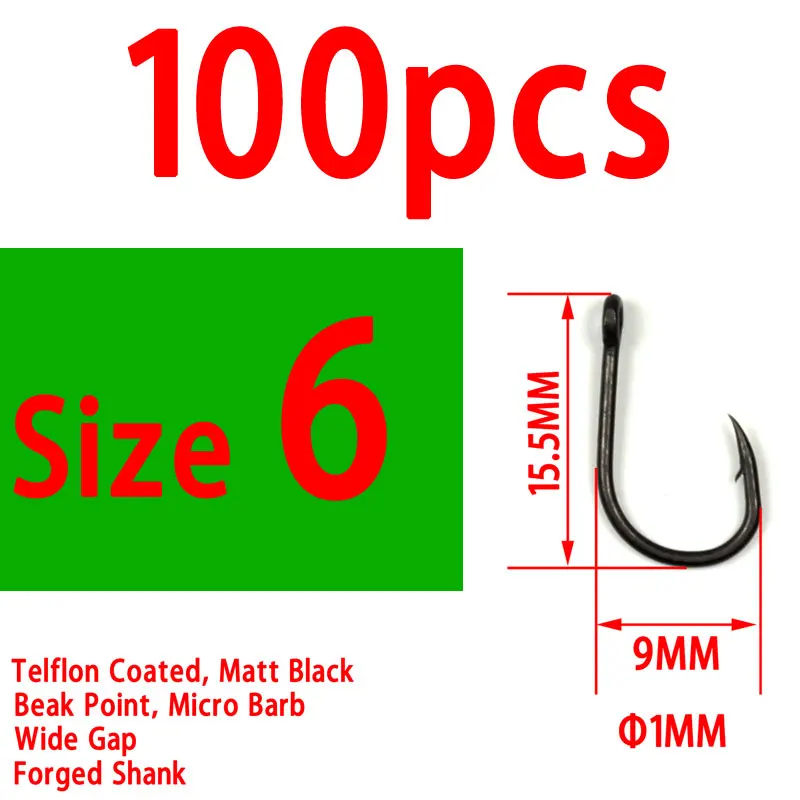 Bimoo 100 шт.#2#4#6#8 с тефлоновым покрытием заостренный наконечник острый Карп рыболовные высококачественные крючки не отражающие темно-черный крючок для ловли карпа - Цвет: 100pcs size 6