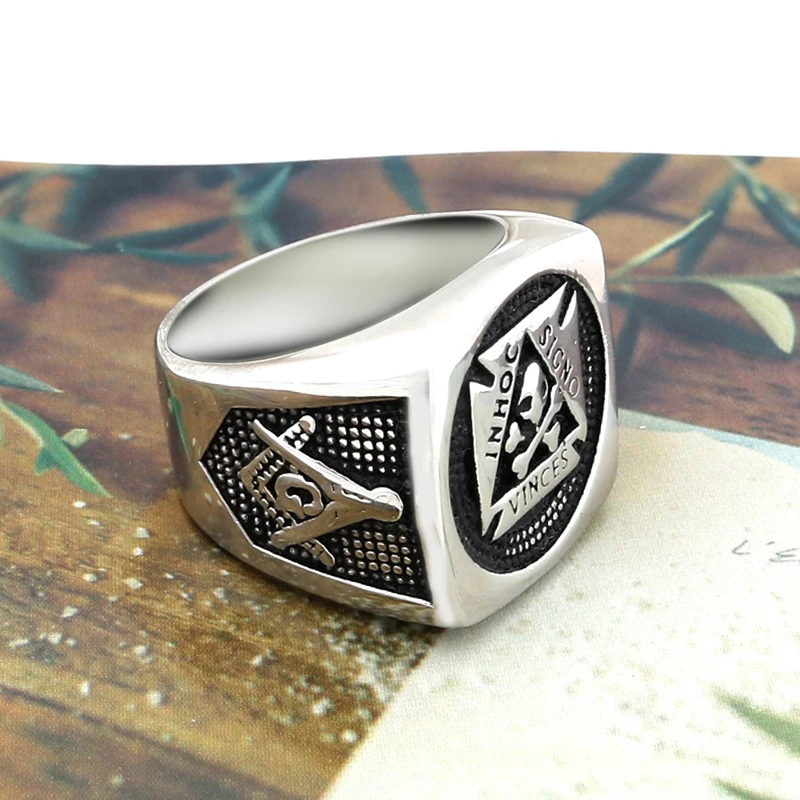 

New store Promotions 316L Stainless Steel Male Ring Free Mason Freemasonry Masonic Male Retro Punk Men Ring Jewelry