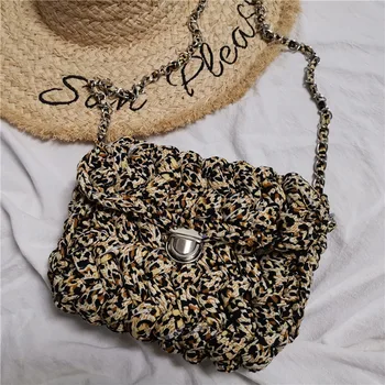 

2020 New Fashion Leopard Crossbody Bag Woven Knitting Handbag Women Flaps Messenger Bag Hasp Cotton Handmade Shoulder Bag OC602