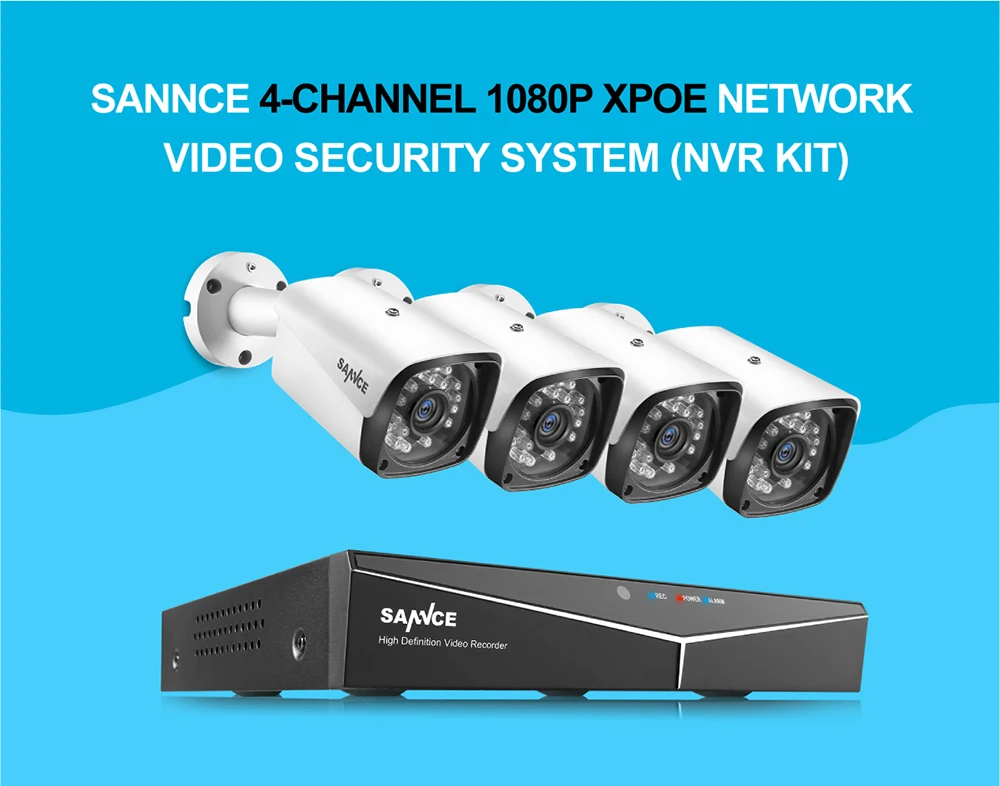 SANNCE 4CH 1080P XPoE сетевая видео система безопасности 4 шт. 2MP наружная ip-камера безопасности P2P система видеонаблюдения CCTV комплект