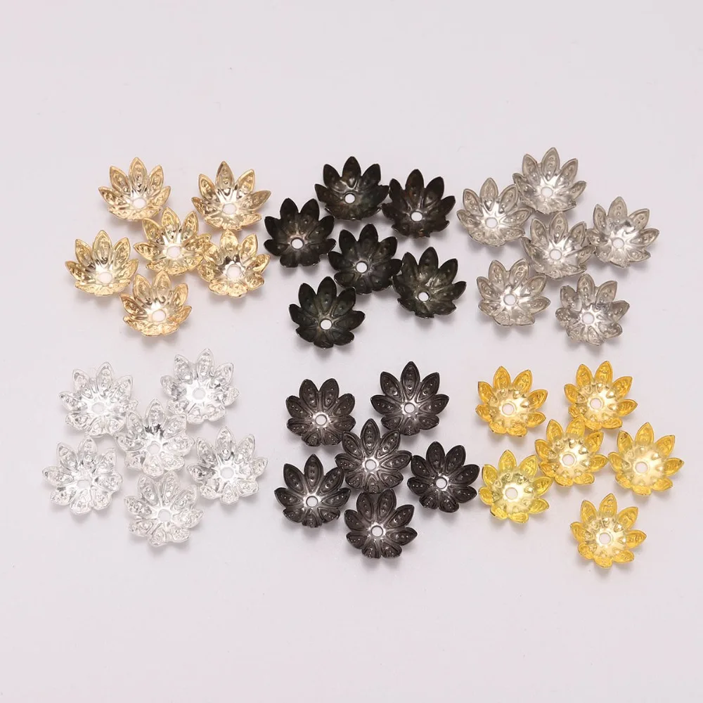 100pcs/Lot 8 10 mm  Lotus Flower Metal Loose Spacer Bead Caps Cone End Beads Cap Filigree For DIY Jewelry Finding Making