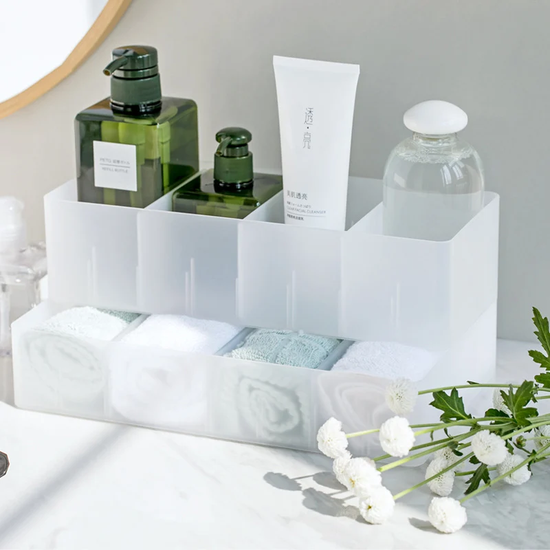 

4 Grids Plastic Storage Box Makeup Storage Organizer Boxes Container Clothes Bathroom Office Cosmetic Storage Organizer