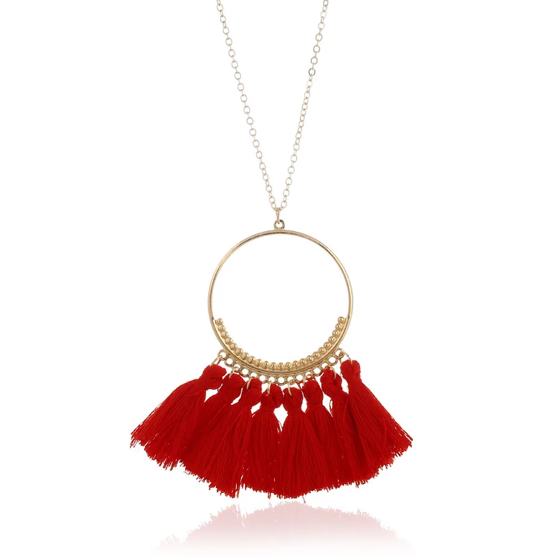 Ожерелье с подвеской в этническом стиле, женское ожерелье с подвеской и подвеской, длинное винтажное богемное ожерелье, модное ювелирное изделие - Окраска металла: red
