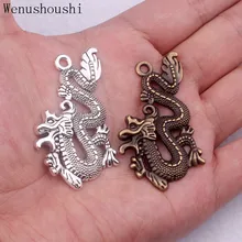 5 stks/partij 5.4*3cm vintage retro zilveren etnische China dragon charm diy sieraden maken liefde hanger drop schip ok di091(China)
