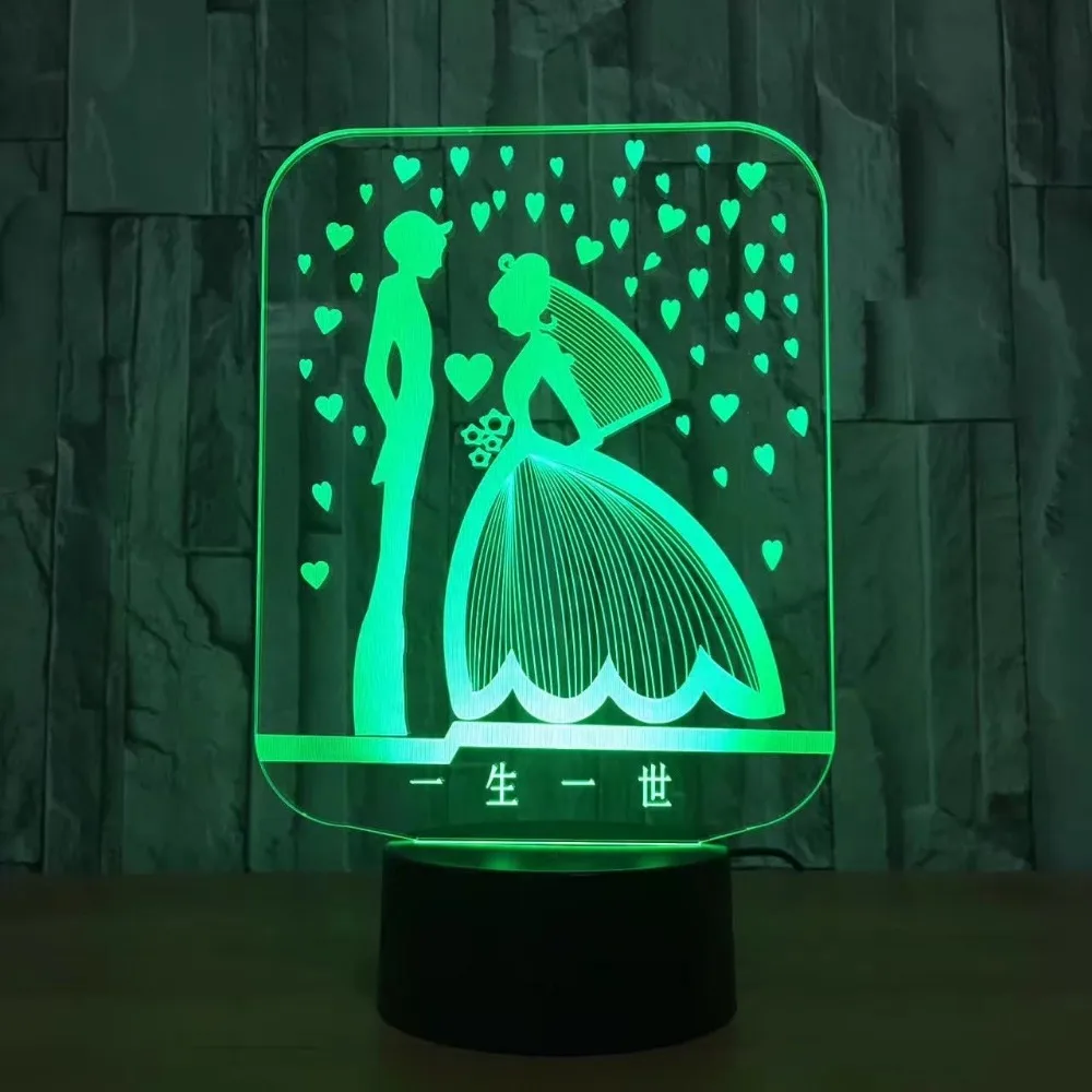 Свадебные 3D светильник 7 Красочные Подарочные настольная лампа удаленного визуальный touch светодиодный ночник Рождество любителей подарок