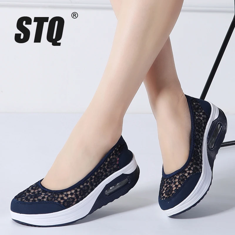 

STQ 2019 Summer women flat platform shoes women breathable casual sneakers shoes slip on platform walking shoes for women 1618