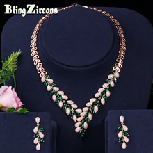 BeaQueen дизайнерский роскошный Дубай золотой цвет зеленый кубический циркон проложили CZ Кристалл свадебное ожерелье серьги Ювелирные наборы JS128