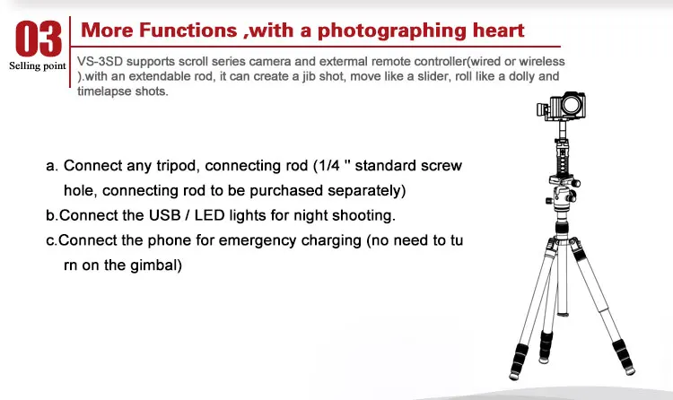 Стабилизатор для Камера VS-3SD 3-осевой портативный монопод с шарнирным замком однообъективной цифровой зеркальной фото-и видеокамеры Мобильный держатель для бесщеточный мотор для цифровой зеркальной камеры Canon Nikon с сервоприводом для непрерывного изменения фокусировки камеры