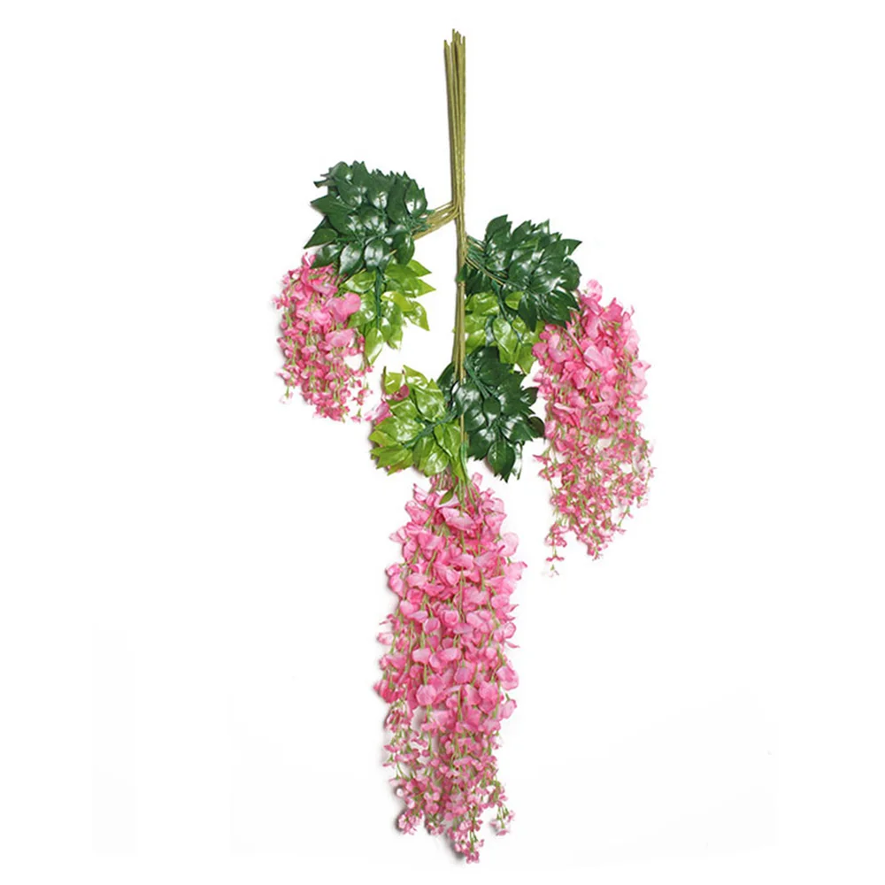 12pcs/lot Artificial Wisteria Flowers Silk Fake Vine Flowers Hydrangea Rattan Hotel Wall Hanging DIY Party Wedding Decoration - Цвет: Розовый