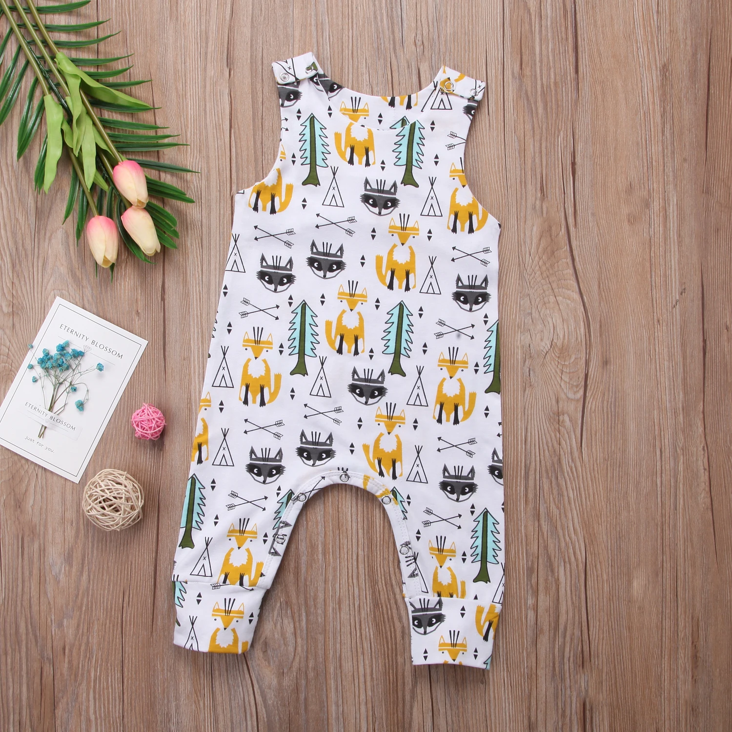 Cute Long Fox Sleeveless Baby Boy Girl Infant Romper Jumpsuit Cotton Clothes
