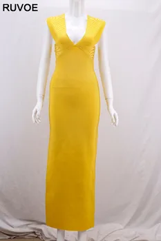 

Fashion Sleeveless Off Shoulder V Neck Sexy Club Women Bandage Maxi Dress Slim Bodycon Backless Rayon Spendex Party Night Dress