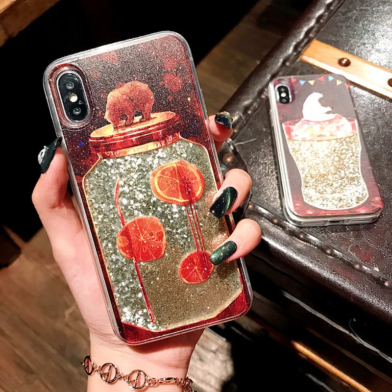 

Liquid Quicksand Glitter Case For iPhone X 6 6S 7 8 Plus Cute Bear Cup Pattern Cover For Samsung S9 S8 Plus Note9 For Huawei P20