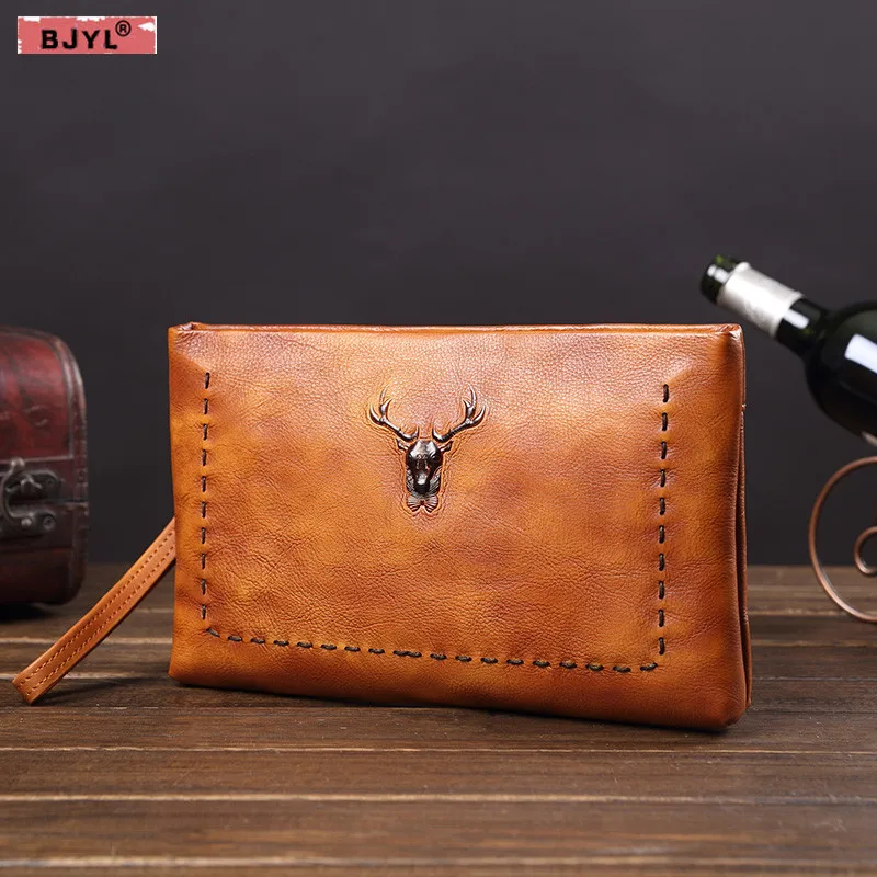

Men's handbag genuine leather casual clutch bag leather envelope bag men's 2018 new tide retro business bag